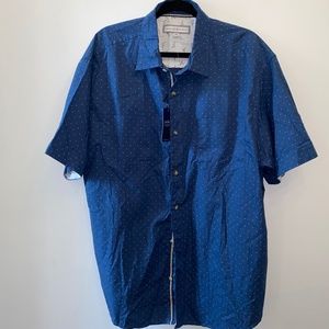 NWT PD&C Blue with white dot pattern print button down shirt